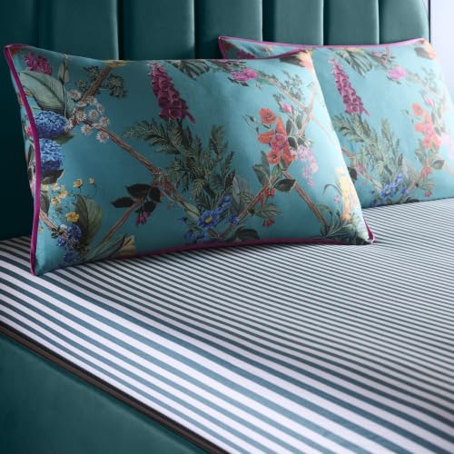 House of Llewelyn-Bowen Cotswold Fantasia Teal Fitted Sheet, King, Breathable Cotton, 200 Thread Count