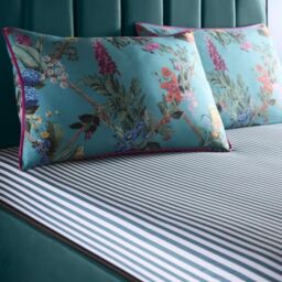 House of Llewelyn-Bowen Cotswold Fantasia Teal Fitted Sheet, King, Breathable Cotton, 200 Thread Count