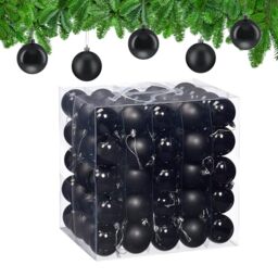 Relaxdays Christmas Baubles, Set of 100, Festive Tree Ornaments, D: 6 cm, Holiday Decorations, Shiny & Matte, Black