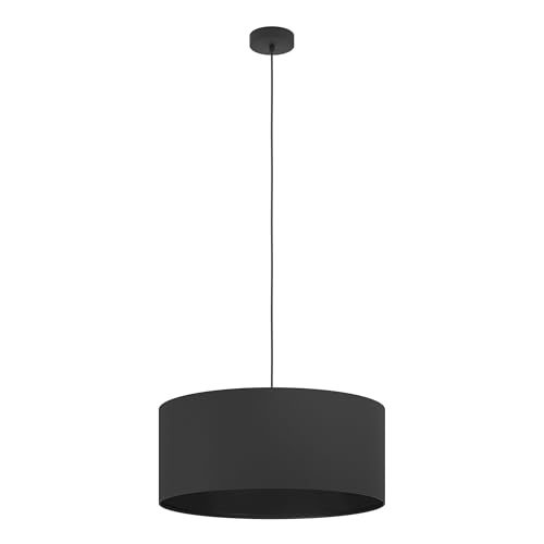 Eglo Maserlo 1 Vintage Pendant Lamp, Black Steel and Fabric Ceiling Light, Dining and Living Room Lighting, E27 Socket, Ø 20.9 inches