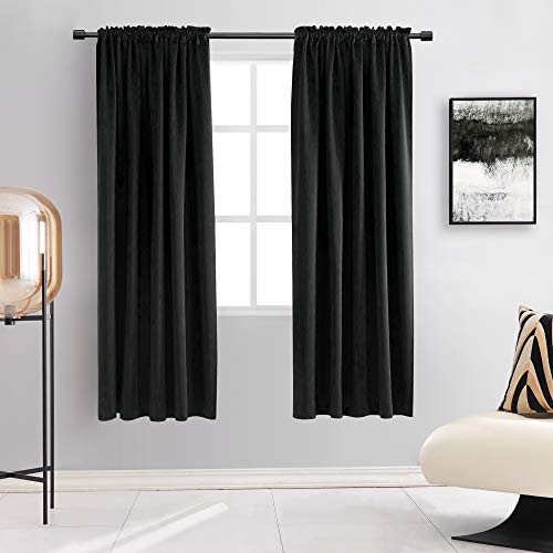 DONREN 99 Percent Blackout Curtain Panels for Bedroom - 72 Inch Length Thermal Insulating Blackout Rod Pocket Drapes for Small Windows (42 x 72 Inches,Set of 2 Panels,Black)