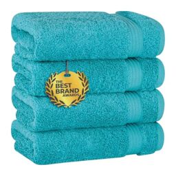 Cotton Paradise Hand Towels for Bathroom, 100% Cotton Turkish 4 Piece Hand Towel Set, Soft Absorbent Face Towels Clearance Set, Aqua Blue Hand Towels