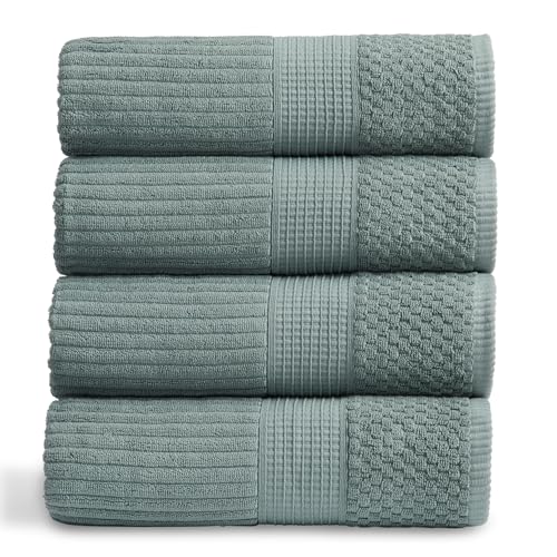 Springtree Home 100% Cotton Bath Towel Set - 4-Pack - Textured -Silver Blue - Absorbent & Quick-Dry Bathroom Towels - Textured and Durable Cotton Towels for Bathroom - OEKO-TEX - Krista Collection