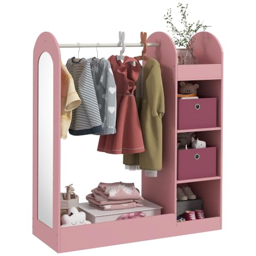 AIYAPLAY Kids Clothes Rail, Children Dress Up Storage, Mirror, Pink
