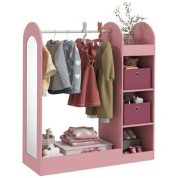 AIYAPLAY Kids Clothes Rail, Children Dress Up Storage, Mirror, Pink