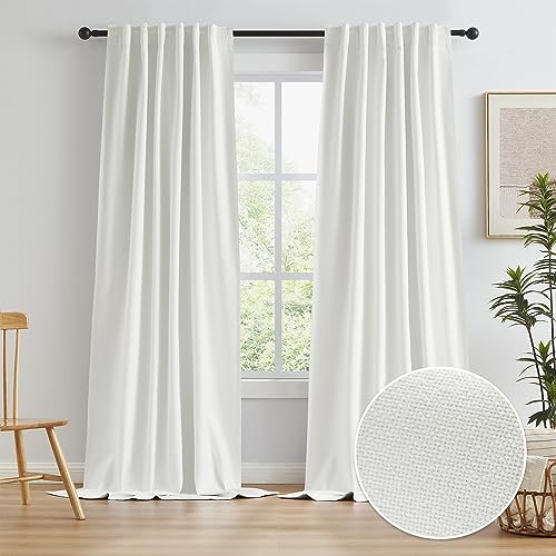 "Linen Look Natural Blackout Curtain Panels 126 Inches Long 10.5 Feet Custom Length, Textured Drapes for Living Room Back Tab Loop Pocket Rustic Farmhouse Boho (Ivory, 50""W x 126""L, 1 Pair)"