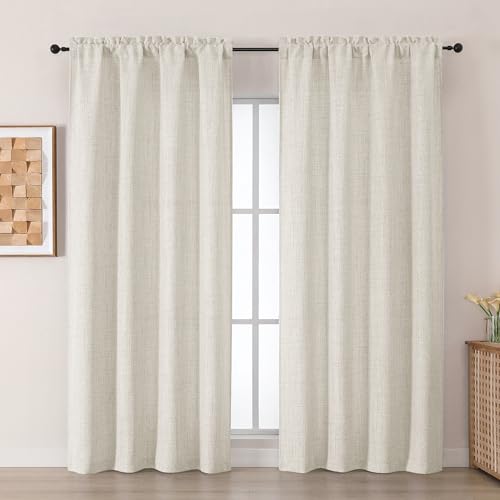 Chyhomenyc Natural Curtains 90 Inches Long 2 Panels, Light Filtering Faux Linen Slub Textured Window Curtains for Living Room, Elegant Soft Airy Rod Pocket Neutral Bedroom Curtain, 50Wx90L, 2PCS