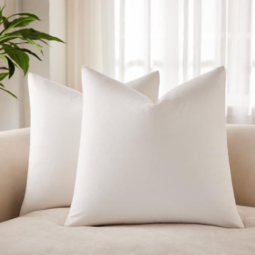 JUSPURBET 28x28 Decorative Velvet Throw Pillow Covers Set of 2,Cream White - Decorative Euro Sham for King Couch Bed Sofa Living Room Bedroom,Modern Home Decor,Invisible Zipper,Square Cushion Covers
