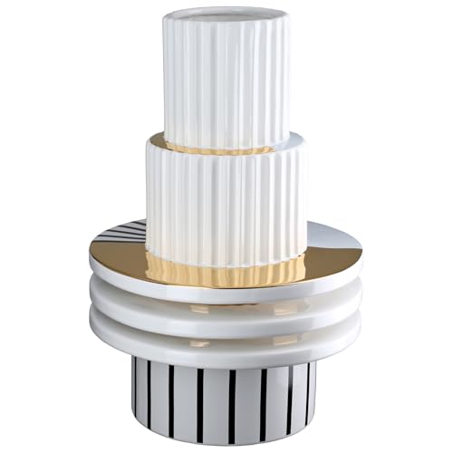 GILDE Livello Ceramic Vase - White - Glazed - Height 33 cm x Diameter 23 cm - with Pattern - Waterproof Flower Vase