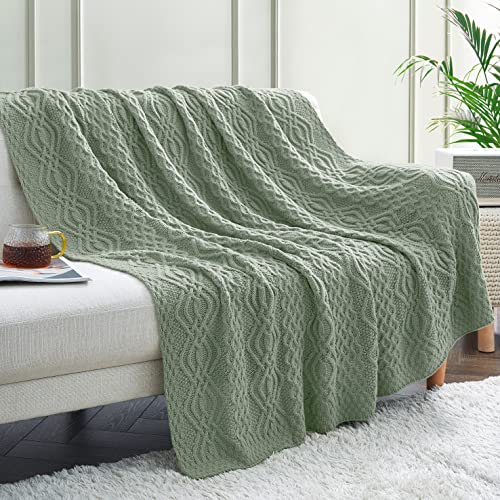 Aormenzy Sage Green Cable Knit Throw Blanket, Soft & Warm Knitted Blanket Oversized for Couch Bed Sofa Living Room, 60 x 80 inch