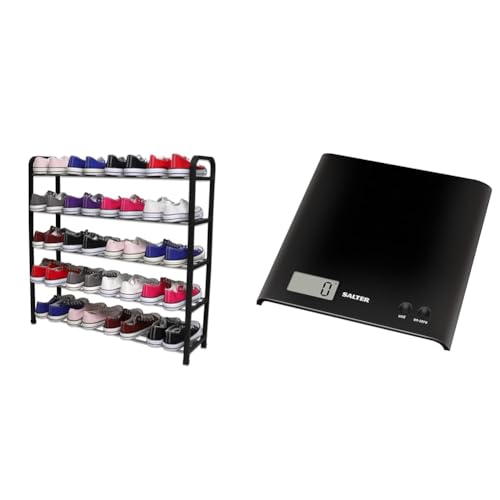 1ABOVE 5 Tier Shoe Rack Organiser, Heavy duty storage unit, Quick Assembly No Tools Required & Salter 1066 BKDR15 Arc Kitchen Scale – Digital Food Weighing Scales For Precise Cooking/Baking