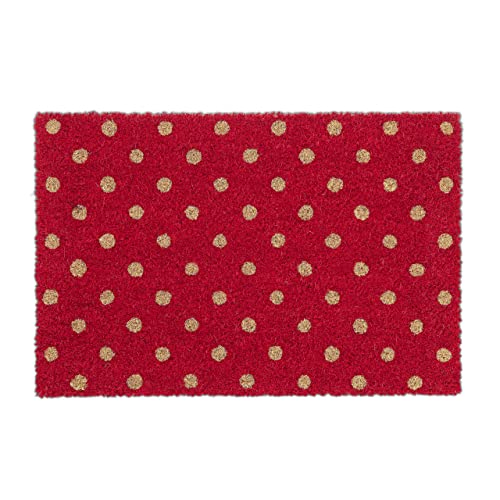 Relaxdays Doormat Coir, Mat with Dots, 40x60, Door Dirt Wiper Indoors & Outdoors, Non-Slip, Weatherproof, Red/Brown, Coco, 40x60 cm