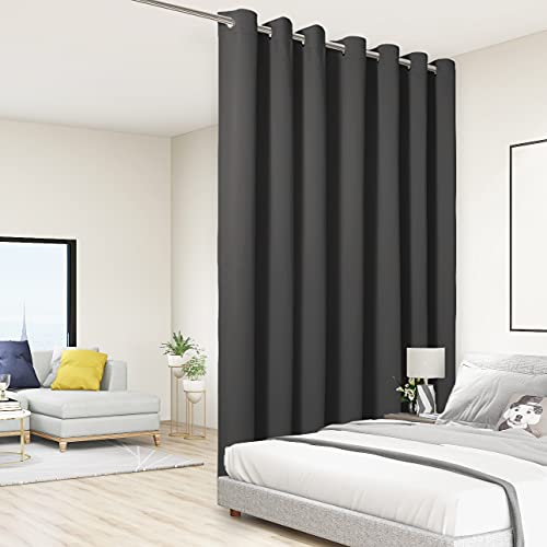 "BONZER Room Divider Curtain Total Privacy Wall Grommet Thermal Insulated Soundproof Extra Wide Blackout Curtains for Bedroom Living Room, 9ft Wide x 7ft Tall [84.00"" x 108.00""] 1 Panel, Dark Grey"