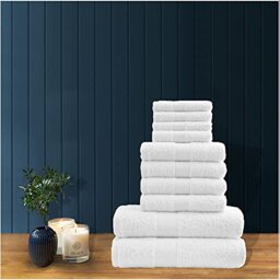 GC GAVENO CAVAILIA Easy Care 100% Cotton Highly Absorbent Towels Set, Ring Spun Bath Sheet for Bathroom, White, 10PK Toronto Bale