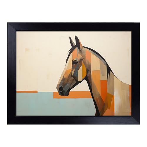 Lap Tray with Bean Bag Cushion, Horse Minimalism - Handmade in the UK, Raised Wooden Edge, Padded Cushion, Heat-Resistant Wipe-Clean Surface, for Meals, Laptops and Crafts
