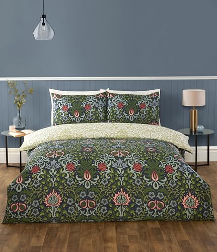 Rapport home Heritage Floral Microfibre Single Reversible Bedding Set - Soft, Easy Care & Elegant Design for Adults - Navy