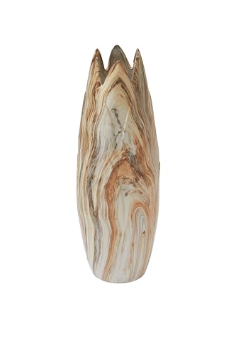 Deco 79 Ceramic Marbled Vase with Angled Edge Opening, 7 Inch x 7 Inch x 21 Inch, Beige