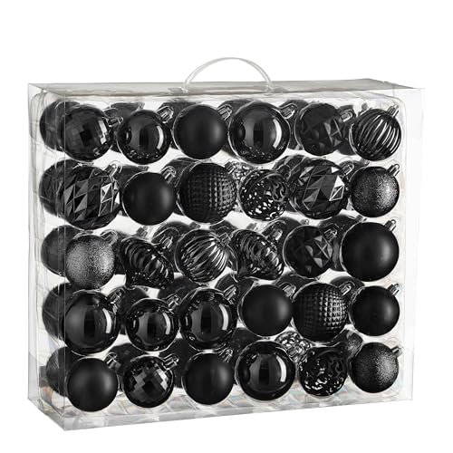 Mica Decorations Christmas Tree Baubles Set - 60 Pieces - Diameter 7 cm - Shatterproof - Black