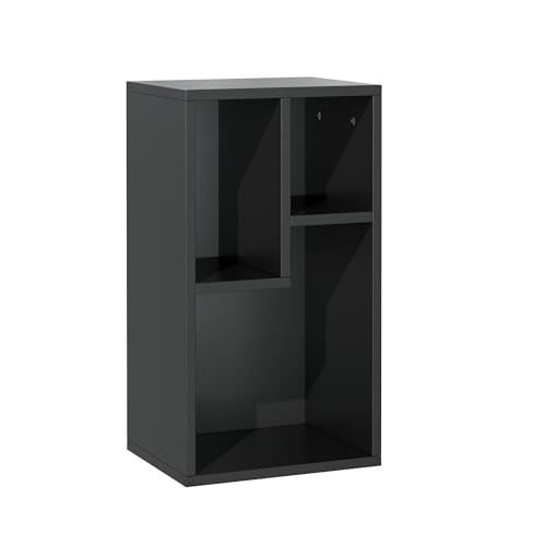 VECELO 3-Cube Open Bookcase, Small Bookshelf with Height Difference Shelves for Most Books, Horizontal Available, 2-Tier Storage Organizer for Home Office, Living Room, Black