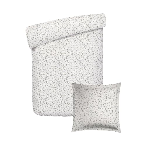 Pure Cotton 2-Piece Single Bed Linen – Duvet Cover 135 x 200 cm and 1 Pillowcase 80 x 80 cm – 100% Cotton Satin, 80 Thread Count – Oeko-TEX Certified – Lysanne – White