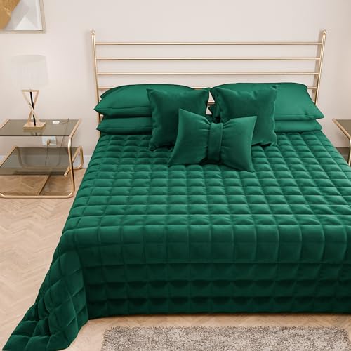 PETTI Artigiani Italiani - Soft and Warm Velvet Double Quilt, Spring Autumn Quilt, Double Bedspread, Emerald, 100% Made in Italy
