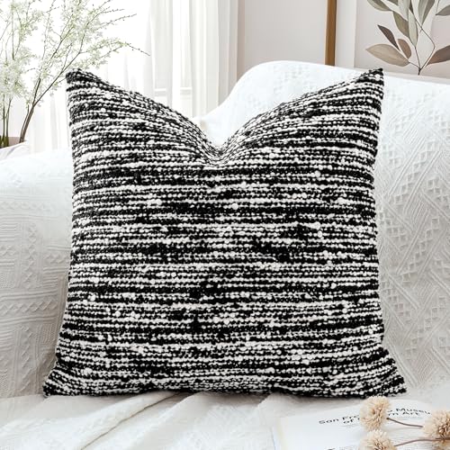 Artscope Throw Pillow Cover 24x24 Super Thick Body Pillow Cover Decorative Boucle Textured Morden Neutral Accent Italian Style Pillowcase for Bedroom Living Room Couch Sofa Home D??cor-Black