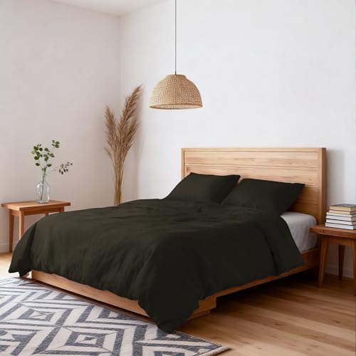 Water Washed Effect Double Duvet Cover Set, Duvet Cover 250 x 200 cm with Envelope and Two Pillowcases - Brown