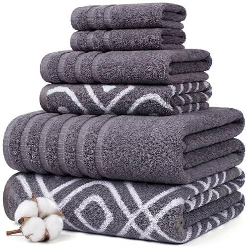 Amrapur Pacific Coast Textiles 6 Pc Yarn Dyed Towel Oxford Gray Lavender, 6-Piece