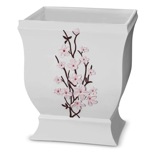 Creative Scents White Trash Can - Decorative Elegant Designed Wastebasket - Durable Small Bathroom Trash Can - Waste Basket for Bathroom, Powder Room, Bedroom Or Living Room Decor (Vanda Style)
