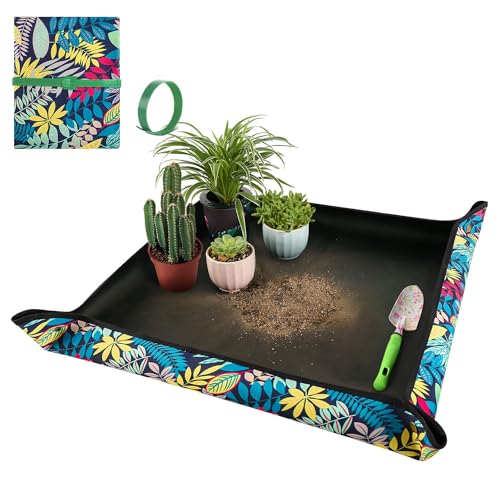 "Repotting Mat for Plant Transplanting and Mess Control 29.5""x 29.5"" Oxford Fabric Waterproof Potting Foldable Indoor Portable Gardening Tray Unique Gifts Lovers"