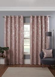 Osaka Japanese Eyelet Curtains 46 x 72 Blush Lined Metallic Velvet Trees