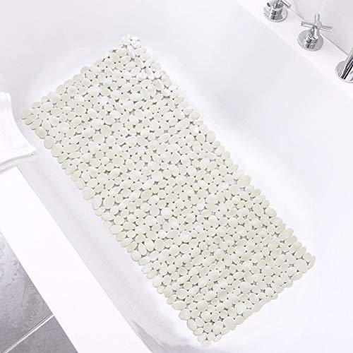"SONGZIMING Bathtub Mat Non Slip Pebble Bath Shower Mat with Drain Holes, Suction Cups Mat for Tub (16"" W x 35"" L,Beige)"