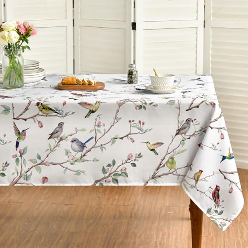 Horaldaily Spring Summer Tablecloth 60x60 Inch, Birds Branch Floral Table Cover for Party Picnic Dinner Decor