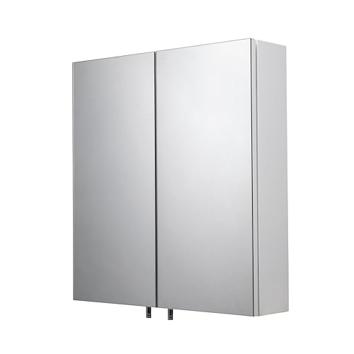 Croydex Cullen White Stainless Steel Bathroom Mirror Cabinet – Help ‘n’ Hang Installation Bathroom Wall Cabinet with One Adjustable Shelf, Double Mirrored Doors and Fully Assembled (52x45cm)