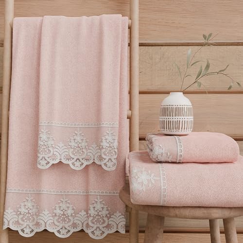 PETTI Artigiani Italiani - 100% Cotton Terry Bath Towels, 1+1 Towel Set, 2 Pieces 1 Face Towel and 1 Hand Towel, Pink