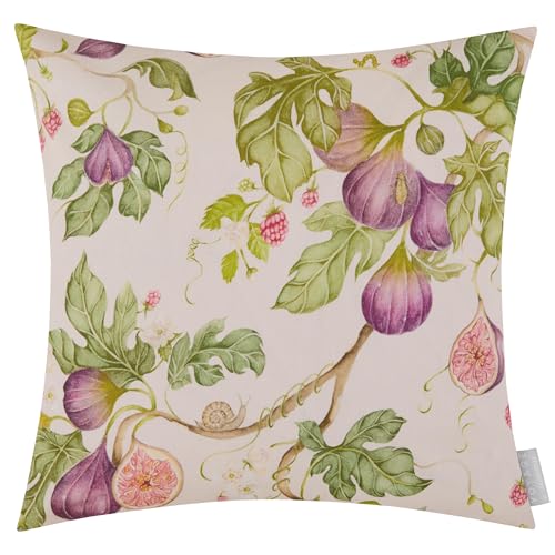 Voyage Maison Fig Gardens Feather Filled Cushion – Spring Botanical Watercolour Cotton Blend Striped Back (Multicolour - 43x43cm)