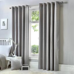 Fusion Cannes Silver Blackout Eyelet Curtains – W66 x L72 (168x183cm) – 2 Thermal Panels – 100% Cotton – Thick Weave – Soundproof Drapes – Bedroom/Living Room