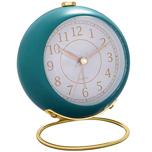SHISEDECO Small Tableclocks Classic Non-Ticking Tabletop Alarm Clock with Backlight, Battery Operated Astronaut Deskclock with HD Glass for Living Room Bedroom Bedside Indoor Decor (Lake Blue)