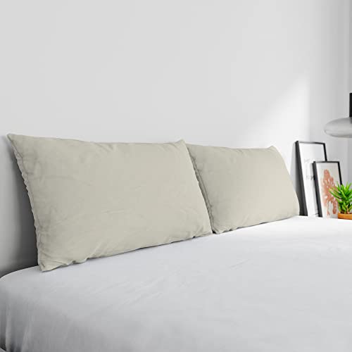 Max Color Pair of Pillowcases 100% Cotton, Made in Italy, Pillowcase Size 50 x 80 cm with Inner Flap, Plain Colour - Cream
