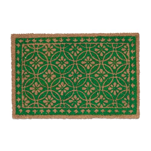Relaxdays Coconut Doormat, Anti-Slip, Welcome Mat, Indoor & Outdoor, Floral Pattern, 1.5 x 60 x 40 cm, Natural/Green