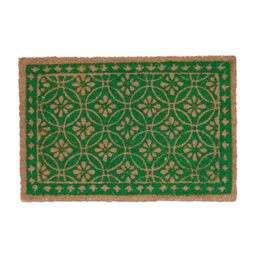 Relaxdays Coconut Doormat, Anti-Slip, Welcome Mat, Indoor & Outdoor, Floral Pattern, 1.5 x 60 x 40 cm, Natural/Green