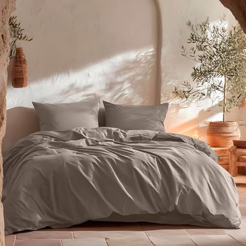 Duvet Cover Set for 80/90 Bed, Smooth 100% Cotton, Duvet Cover 150 x 220 cm and Pillowcase, Breathable, Soft, Dark Grey
