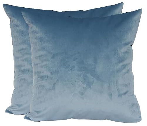 TangDepot 2-Pack Super Soft Velvet Pillow Covers, 18x18 Blue - Luxury velvet pillow cover, hidden zip, washable, fits any insert, indoor/outdoor, many colors, instant refresh.