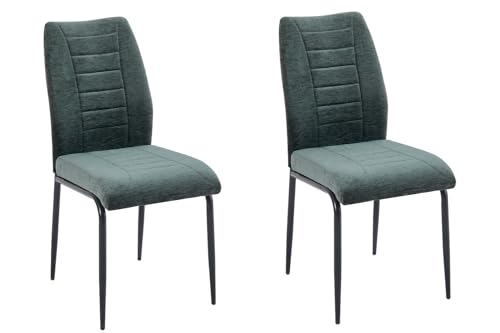 A ASPECT Set Of 2 Anna Upholstered Dining Chairs With Black Metal Legs (Green)