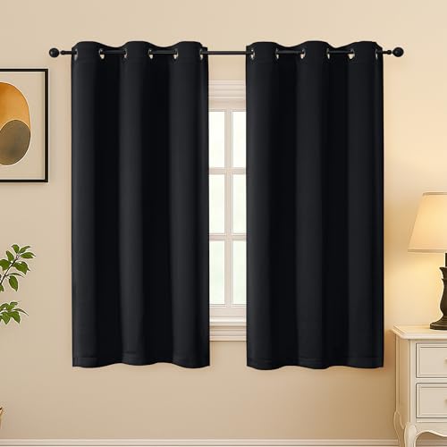 Simplebrand Halloween Black Short Blackout Curtains for Bedroom 54 Inches Long 2 Panels Set, Solid Thermal Insulated, Energy Saving Window Treatment Curtains Blackout Drapes, W40 x L54 Inch
