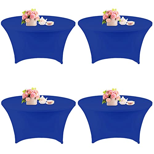 4 Pack 6FT Round Spandex Tablecloth 72 Inch Blue Stretchable Table Cover Washable and Wrinkle Resistant Table Cloth, Fitted Round Table for Wedding, Banquet, Birthday, Party, Restaurant (Royal Blue)