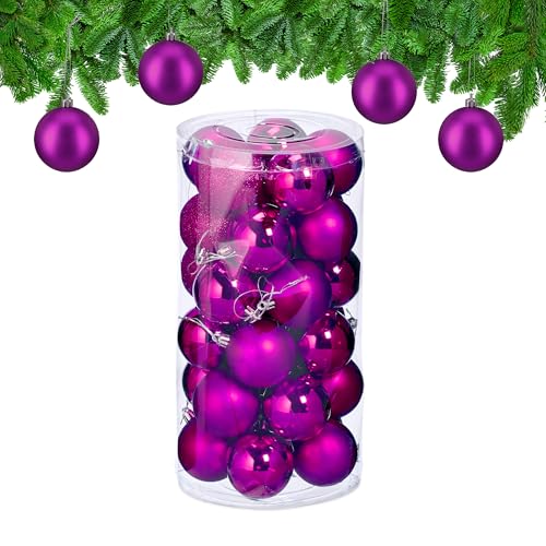 Relaxdays Christmas Bauble Set of 30, Glittery, Matt & Shiny Ornaments, Plastic Xmas Tree Balls, HxD: 7 x 6 cm, Violet