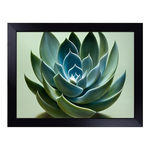Lap Tray with Bean Bag Cushion, Graceful Succulent Plant - Handmade in the UK, Raised Wooden Edge, Padded Cushion, Heat-Resistant Wipe-Clean Surface, for Meals, Laptops and Crafts