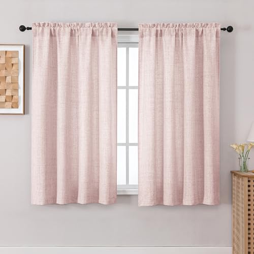 Chyhomenyc Blush Pink Curtains 54 Inch Length for Living Room, Light Filtering Textured Window Curtains, Soft Airy Privacy Bright Cozy Curtain for Bedroom, 42Wx54L, 2PCS