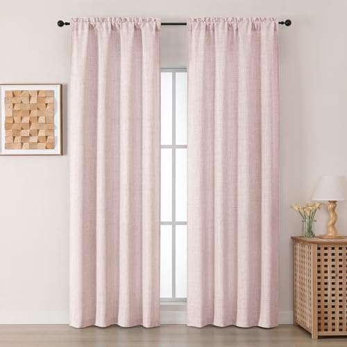 Chyhomenyc Blush Pink Curtains 96 Inch Length 2 Panels, Light Filtering Textured Soft Airy Curtains for Living Room, Lightweight Farmhouse Brighten UP Room Bedroom Curtain, Each 42Wx96L Inch, 2PCS